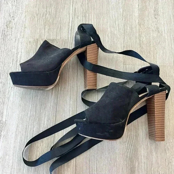 Womens JustFab Black Peep Toe Wrap Heels - 7.5 - Picture 4 of 10